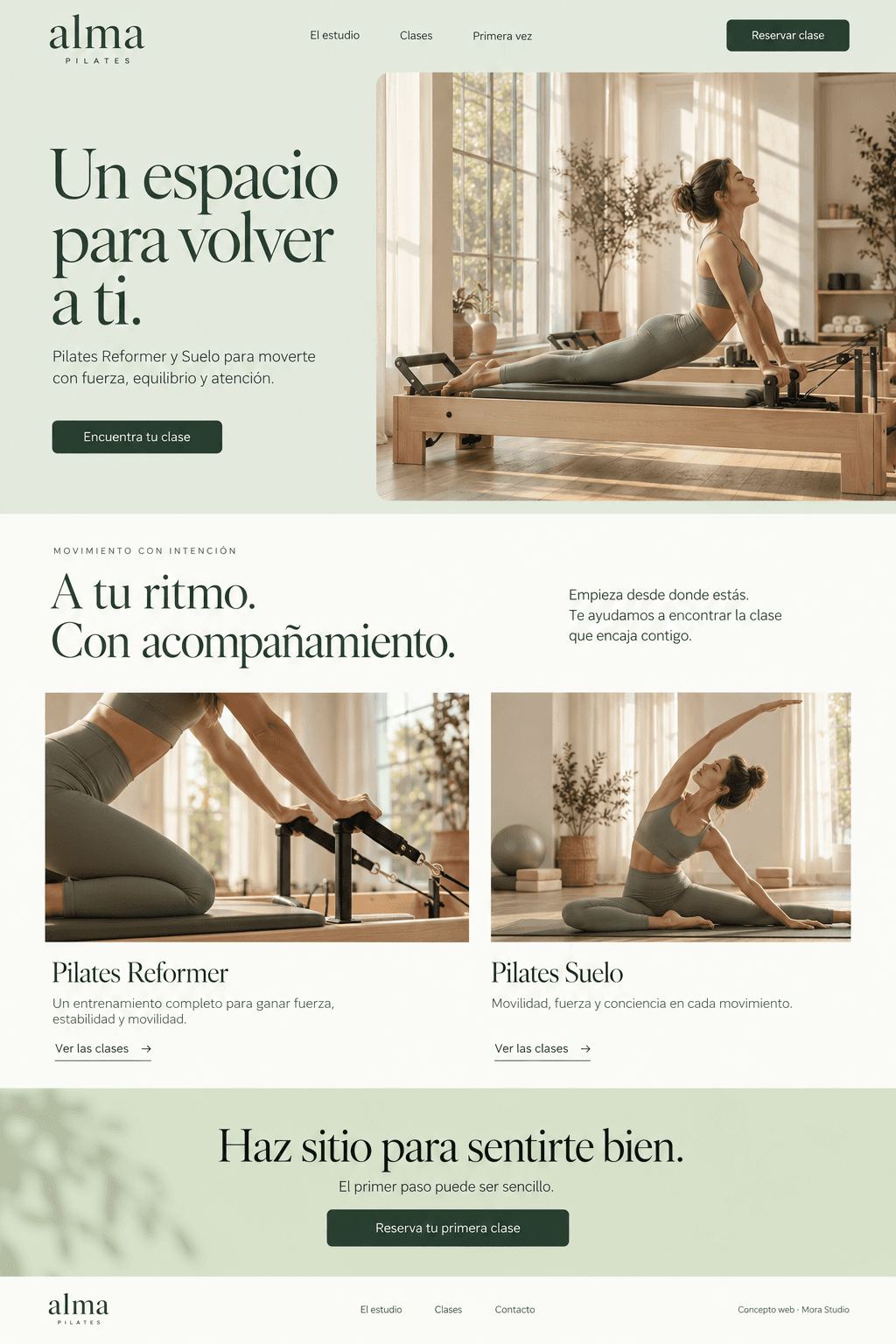 Concepto de web para Alma, un estudio de pilates